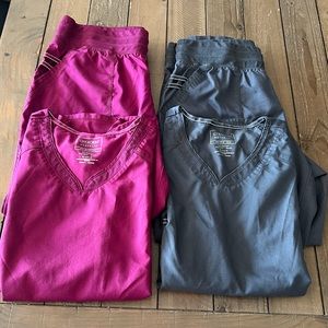 2 pairs Cherokee Revolution Scrubs Small tops Medium Petite Bottoms